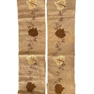 Embroidered Fall Harvest Leaves Burlap Table Runner 72" Set of 2